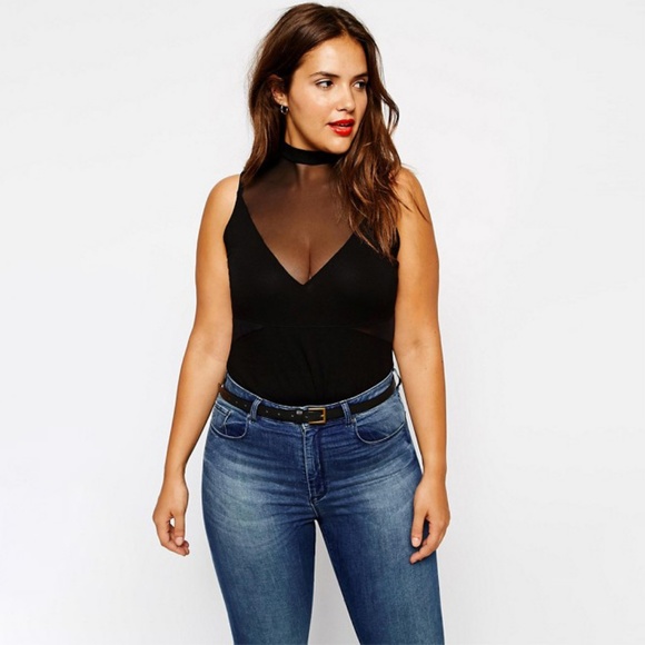 ASOS Curve Tops - Asos Curve High Neck Mesh Inset Body